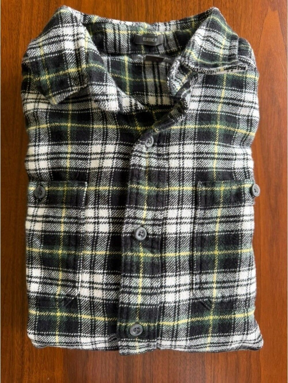 Eddie Bauer Men's Tartan Black Plaid Flannel Button-Down Shirt - Size L
